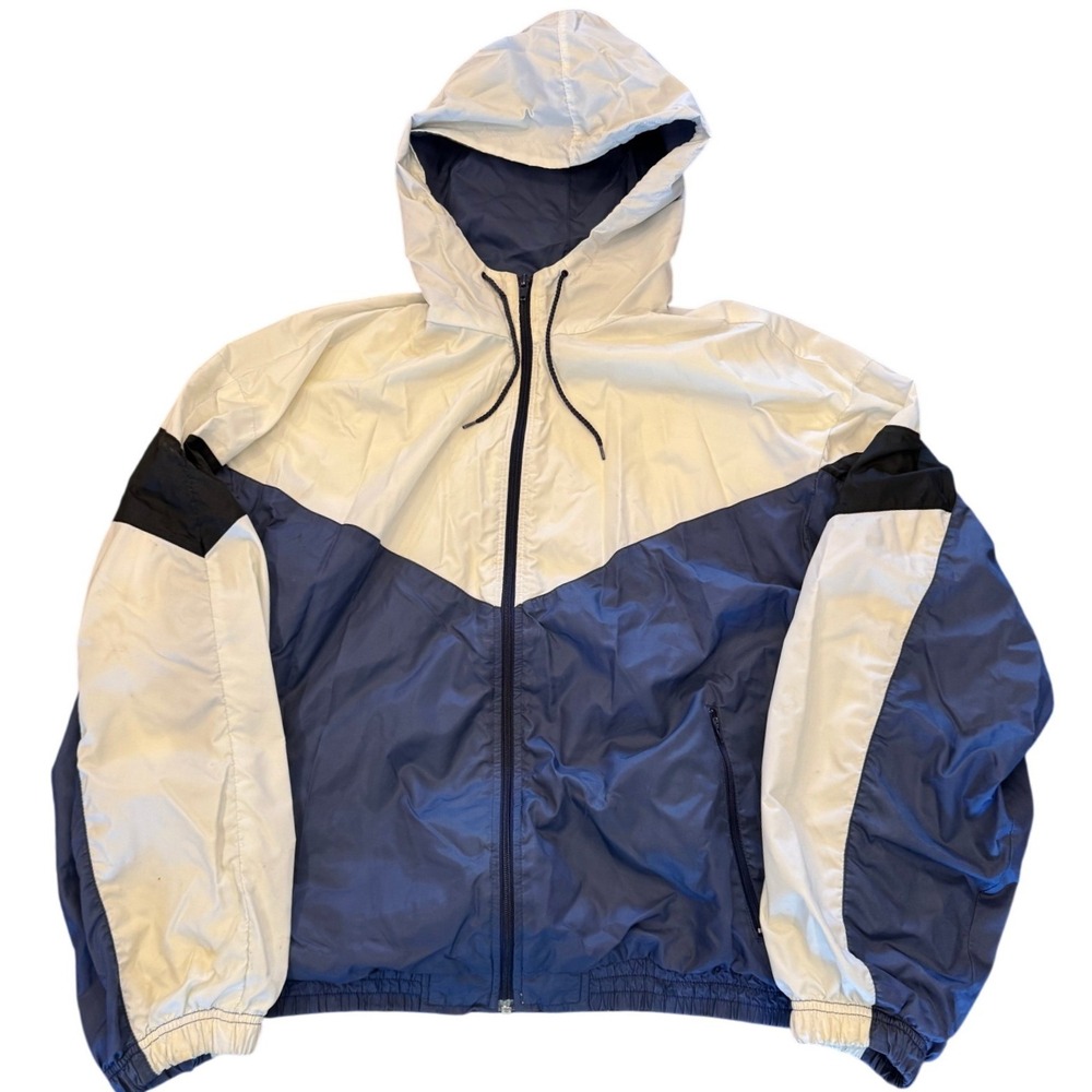 Vintage Eastbay Windbreaker Jacket Mens L Blue White Colorblock Full Zip Hood
